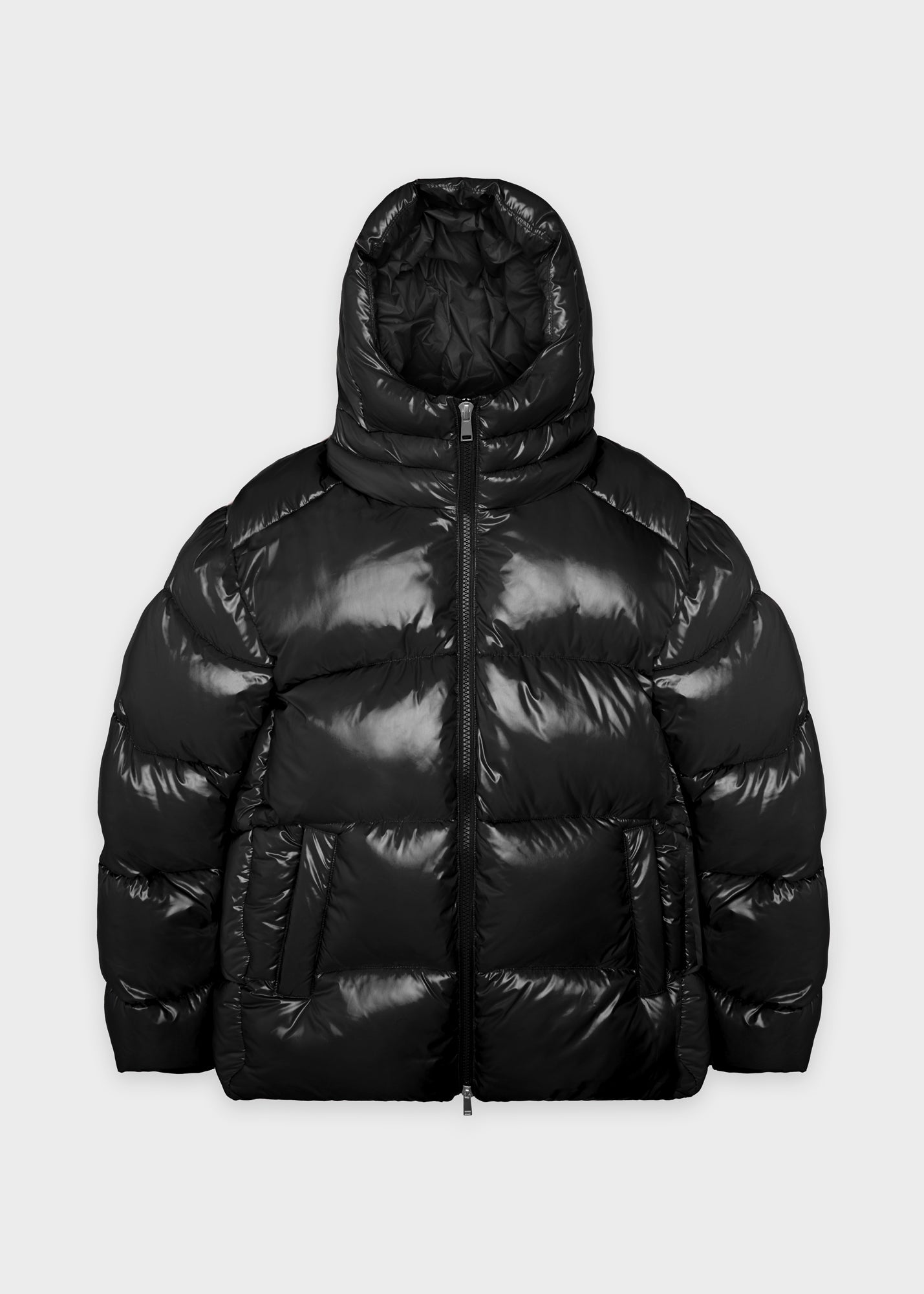 Black shine puffer coat online