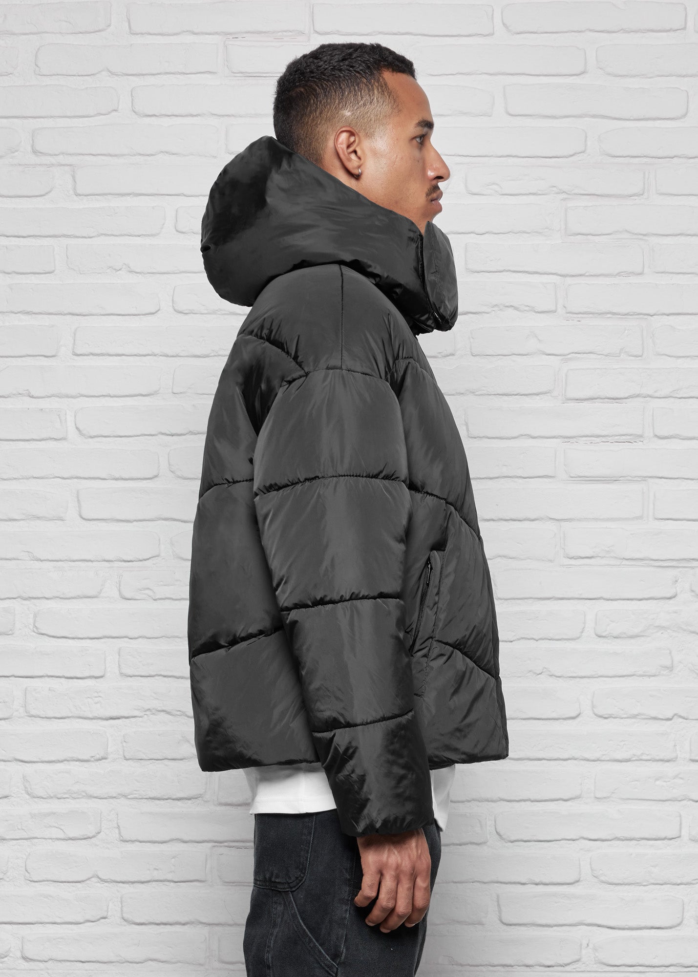 Black oversized hooded puffer jacket online